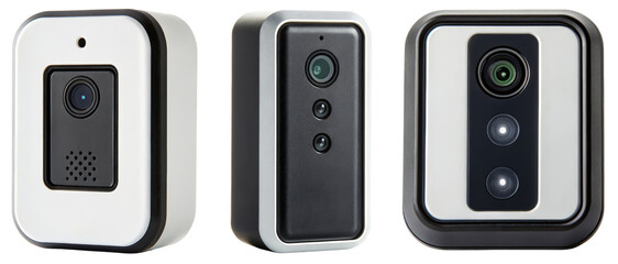 Fototapeta premium Three security cameras on a transparent background