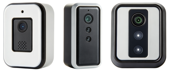 Three security cameras on a transparent background