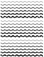 Set of hand painted pastel crayon Abstract wavy thin line. Squiggle elements banner. Pattern with scribble, wiggle and undulate. Vector isolated illustration.Suitable length for desktop computers.