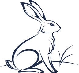 Simple Black and White Rabbit Clipart - Cute Bunny Line Art Drawing
