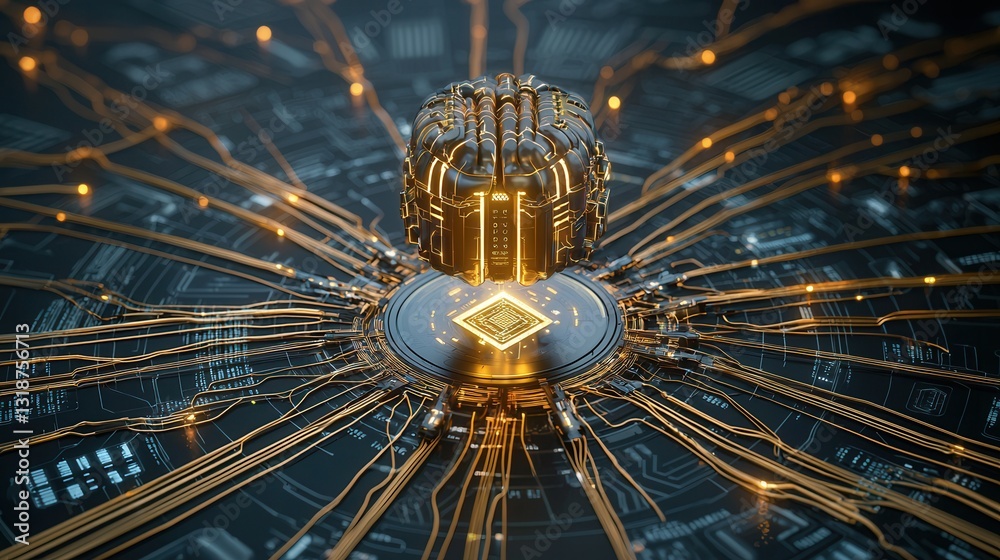 Poster futuristic transhumanist concept showcasing a mesmerizing display of glowing high tech circuits ener
