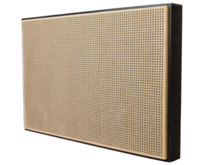 Beige perforated acoustic panel on a transparent background