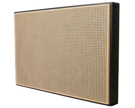Beige perforated acoustic panel on a transparent background