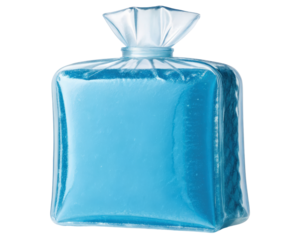 Blue gel ice pack in a plastic bag on a transparent background