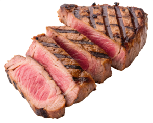 Grilled steak slices isolated on a transparent background, Generative AI.