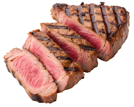 Grilled steak slices isolated on a transparent background, Generative AI.