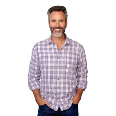 Fototapeta premium A man wearing a plaid shirt and blue jeans isolated on transparent background
