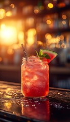 artisan watermelon mojito cocktail in glass mason jar