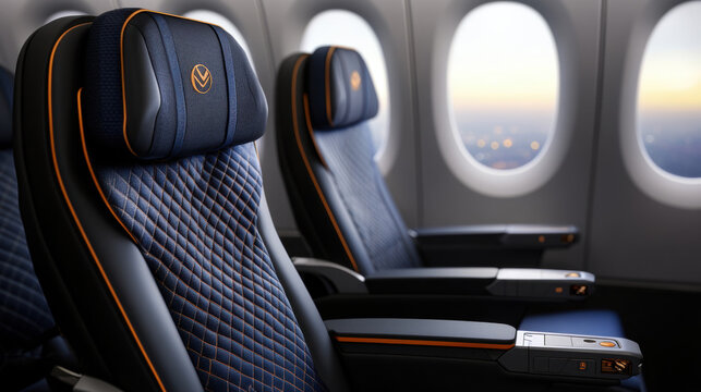 Modern car interior with leather seats, steering wheel, dashboard, and high-tech features for comfort and luxury