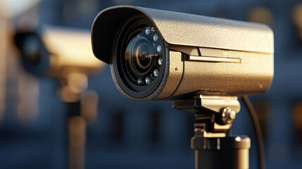 Fototapeta premium Professional video camera on a tripod in a studio setting with broadcasting equipment and tools