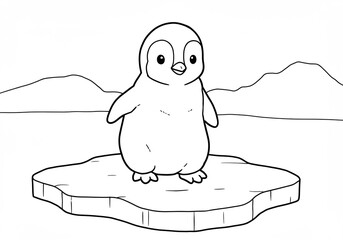 Obraz premium Adorable penguin chick stands proudly on a small ice floe under bright sunlight. AI Generated