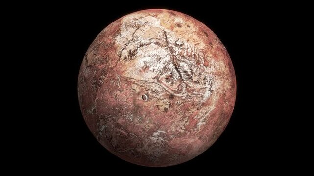 Unknown fictional planet rotating on alpha channel background in seamless loop