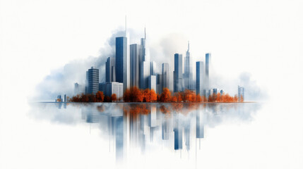 Obraz premium A futuristic city with towering skyscrapers in the sky, reflecting a vibrant urban landscape