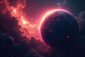 Obraz premium Planetary body bathed in sunlight amidst a vast nebula, astronomical objects, planets