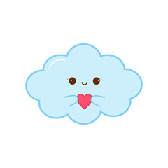 Cute Cloud with a Happy Smile Holds a Heart