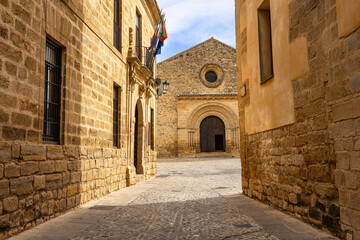 Narrow alleys with medieval-style stone buildings in the beautiful town of Baeza, Andalusia