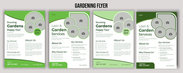 Lawn mower landscaping garden service flyer brochure cover template. Tree and gardening service poster leaflet design. lawnmower flyer template.
