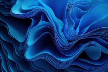 Obraz premium Abstract Azure, flowy, rippling waves cascade downwards. Layers reveal dimension & depth