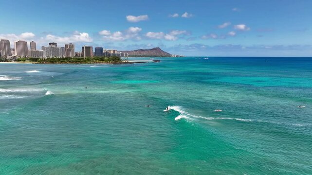 Ala Moana Beach Surfing with Diamond Head in the background
