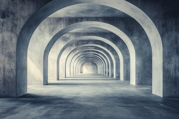 Obraz premium A long corridor with elegant arches creates a sense of depth and modern architectural beauty in a minimalist space