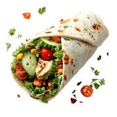 A Fresh and Crispy Veggie Wrap with Hummus Tomatoes and Cucumber Isolated on Transparent Background