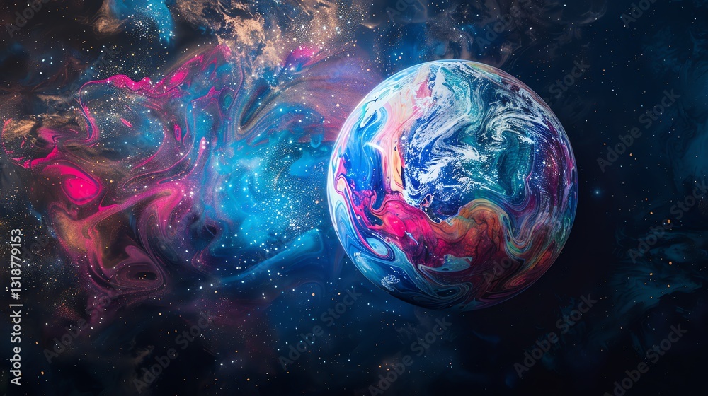 Wall mural a colorful, abstract planet in outer space.