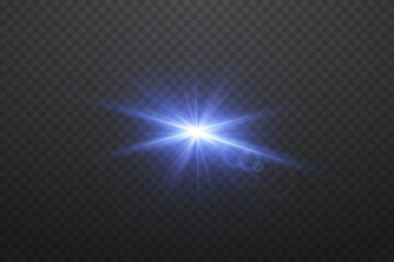 Obraz premium Blue star flash, particle and lens explosion. On a transparent background.