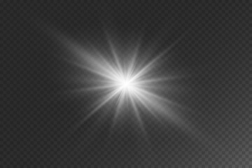 Light effect of flash and glare, light rays. On a transparent background.