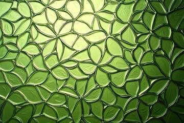 Floral pattern with a mosaic effect in shades of green with light gradients