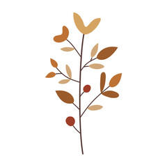 Leaves on a branch, brown. Cute illustration, vector, color, simple.