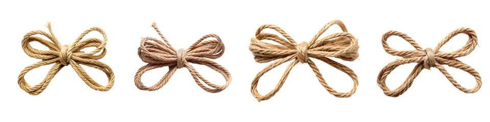 Eco-friendly jute rope bow design isolated on a transparent background.
