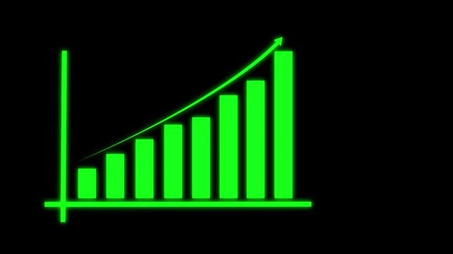 business graph chat icon animation video on black background
