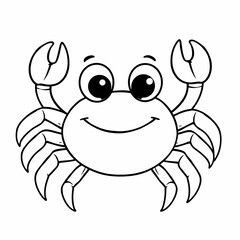 Fototapeta premium Cute Cartoon Crab Big Eyes Smiling Face Simple Line Drawing Marine Life Character Symmetrical Design Coloring Book Style