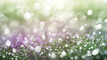 Obraz premium A blurred background of green and purple with white bokeh circles.