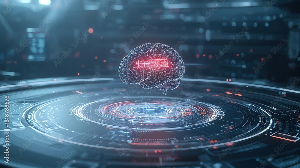 Poster intelligence futuristic digital brain hologram interface visualization technology concept 3d of sci 