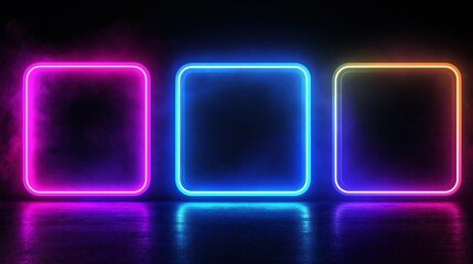 black background with five neon rounded squares