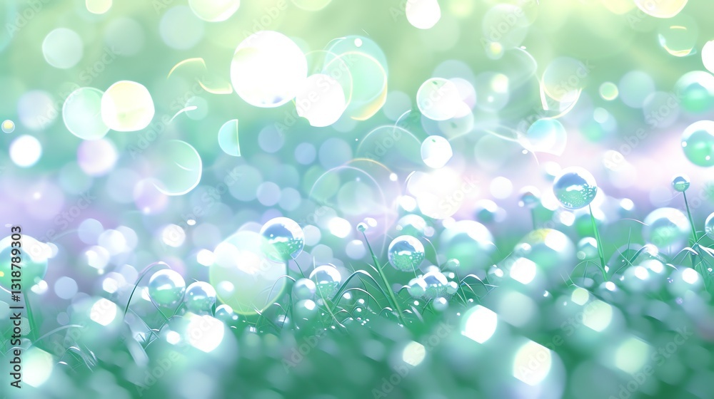 Canvas Prints a blurry background of green and white bokeh with water droplets in the foreground.