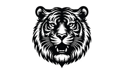 silhouette tiger face and head tittle, Tiger Face and Head Silhouette Vector, silhouette tiger 