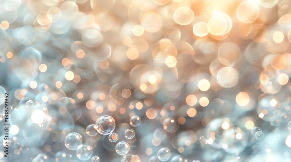 Canvas Prints abstract background of blue and gold bokeh and soap bubbles.