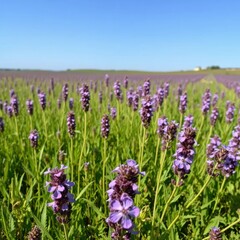 Obraz premium Field of Euphrasia officinalis with purple flowers, , field, countryside