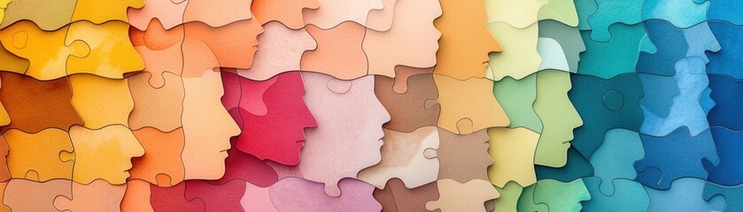Colorful cutouts of human profiles arranged in a gradient display showcasing diversity and creativity.