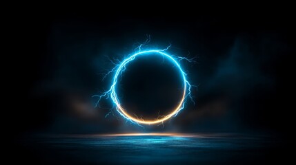 Obraz premium Blue and orange circle with lightning bolts surrounding it. The image has a mood of mystery and intrigue