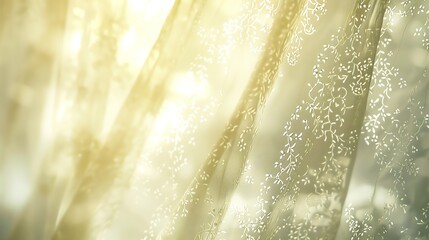 Close up of sheer curtains with sunlight streaming through.