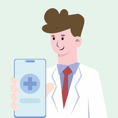 Vector illustration of online ordering of Medicine and doctors with smartphone