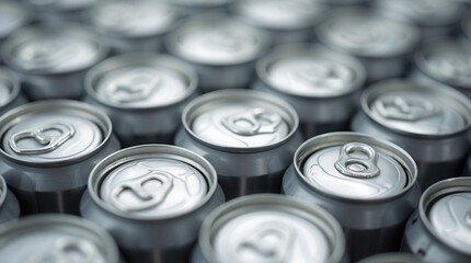 Obraz premium Sleek aluminum beverage cans arranged in rows
