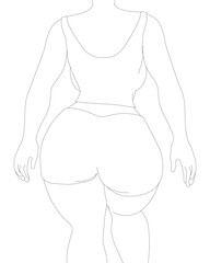 A woman's body is drawn in black and white. The drawing is of a woman with a large butt and a small waist