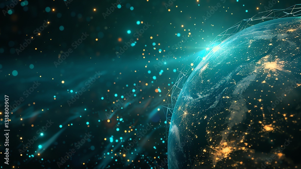Wall mural a digital rendering of the earth with glowing lines representing connectivity.