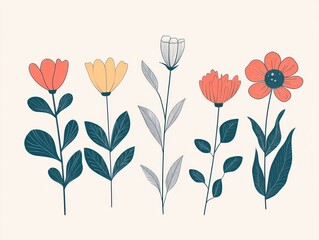 Colorful floral illustration, design element, white background, spring, graphic design