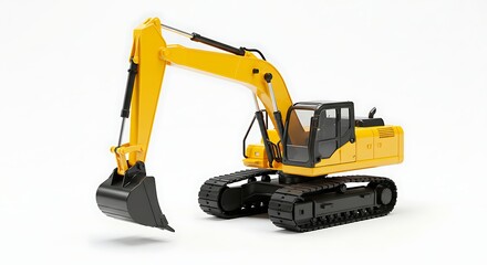 黄色いショベルカー 模型 精巧な造形 白背景 鮮やか. AI Generated