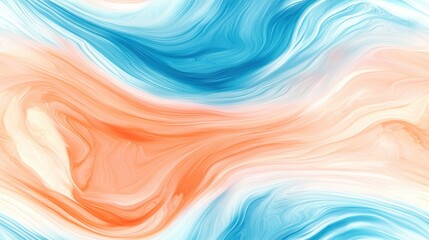 Obraz premium An abstract canvas of blue, orange, and white whirls amidst a white-blue backdrop and a radiant orange focal point